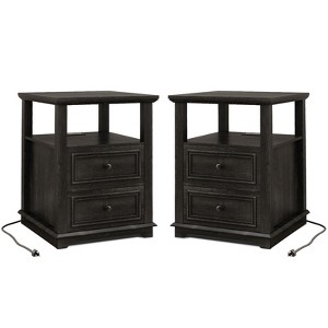 Vipbear Modren Nightstand 18 in End Table with Charging Station Rustic Wood Tall Bedside Table with 2 Drawers Storage Small Dresser Open Shelf - 1 of 4