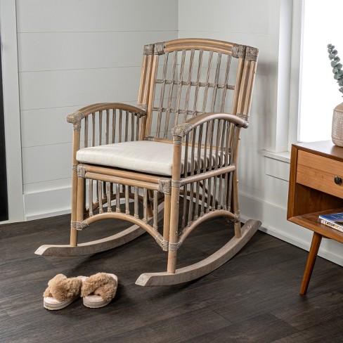 Jonathan Y Swayze Bohemian Farmhouse Woven Rattan/wood Rocking Chair ...