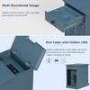 Vintage End Table with USB Ports and 1 Drawer with Cup Holders, Sofa Side Table Bedside Nightstand Narrow Table for Living Room Bedroom - 3 of 4