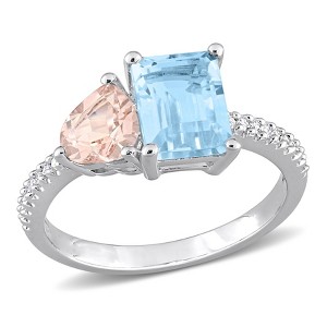 EVERLY JEWELRY | Sterling Silver 2 5/8 CT TGW Sky Blue Topaz and Morganite with 1/10 CT TW Diamond 2-Stone Toi et Moi Ring - 1 of 4