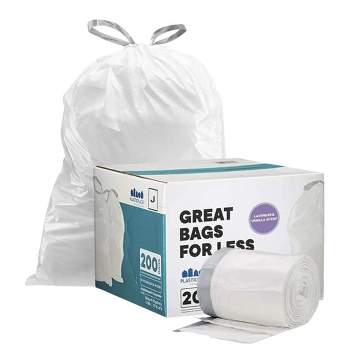 simplehuman Code U Custom Fit Drawstring Trash Bags, 55 Liter / 14.5 Gallon, 60 Pack, White
