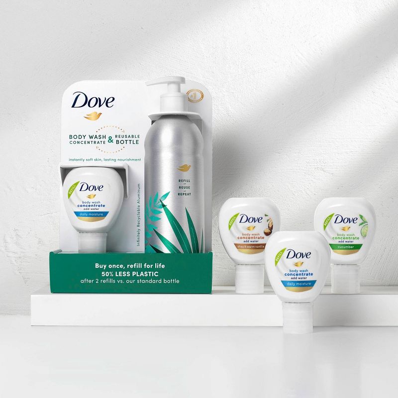 Dove Beauty Daily Moisture Body Wash Refill Concentrate &#38; Reusable Aluminum Bottle - 4 fl oz/Makes 16 fl oz, 6 of 9