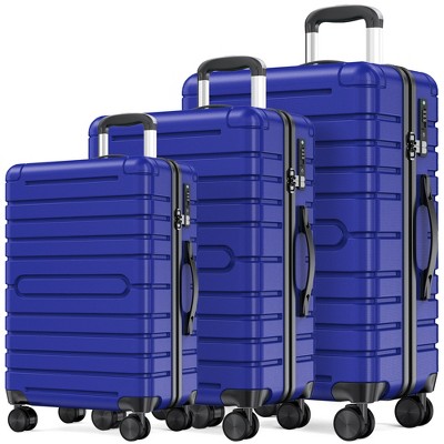 SKONYON 3 Piece Hardside Luggage Set Suitcase Set with Spinner Wheels and TSA Lock, Blue