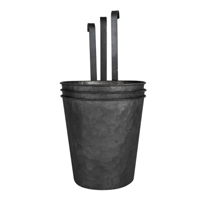 Set of 3 Black Galvanized Metal Hanging Planters