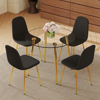 5-Piece Dining Set with Glass Table and 4 Armless Chairs