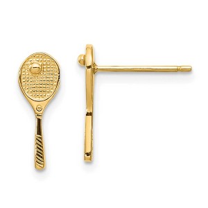 Black Bow Jewelry Mini Tennis Racquet and Ball Post Earrings in 14k Yellow Gold - 1 of 4