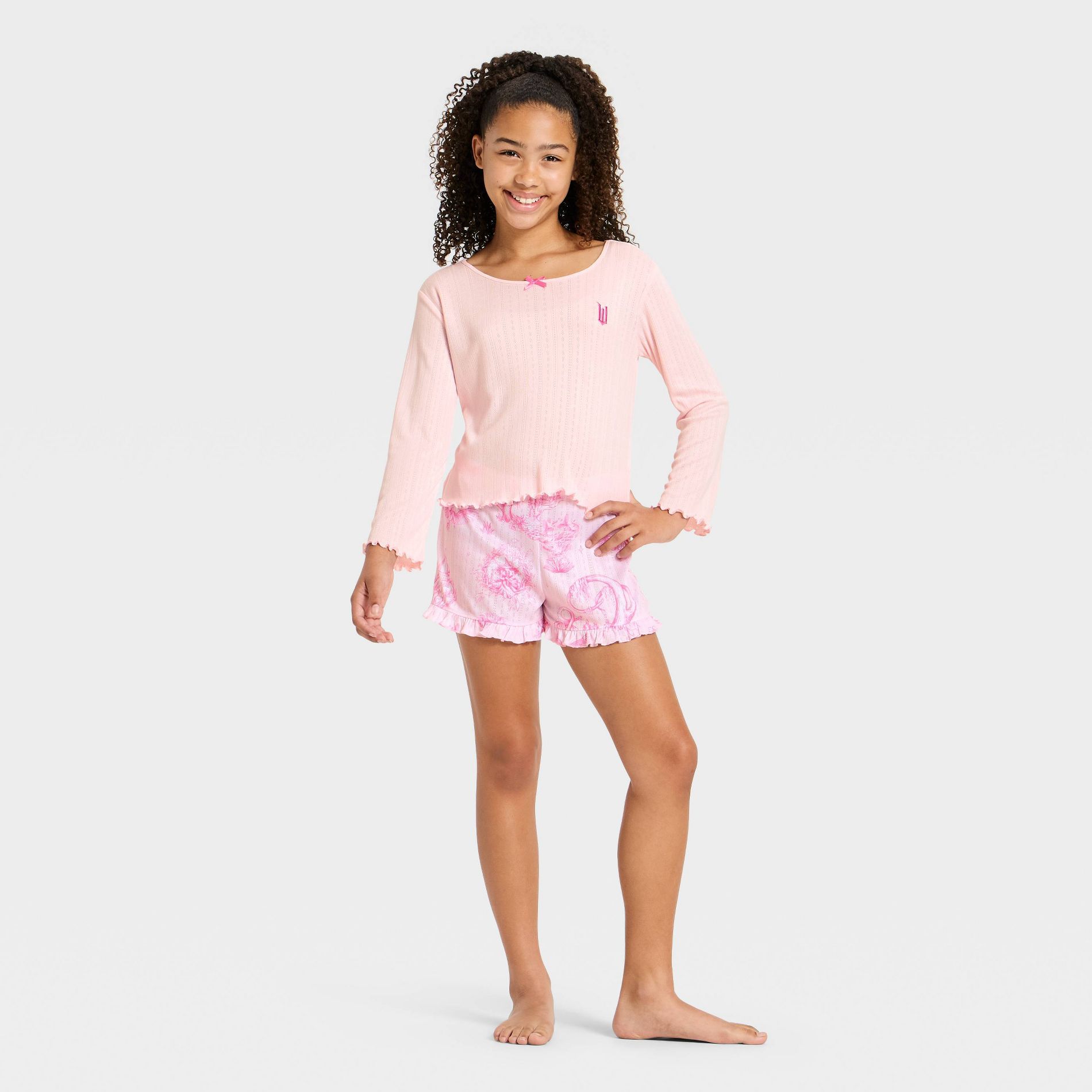 Girls' Wicked x Katie Kime 2pc Long Sleeve Top and Pointelle Pajama Set - Pink