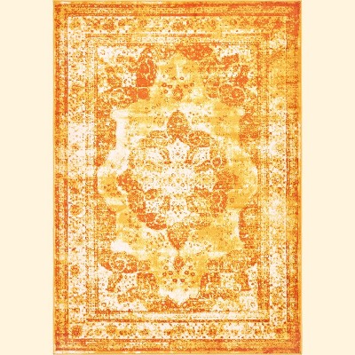 6' x 9' Orange and Yellow Synthetic Reversible Area Rug