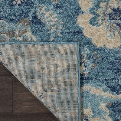 Handmade Turquoise Floral Rectangular Easy-Care Rug 2' x 4'