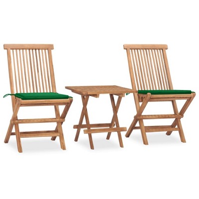 vidaXL 3 Piece Folding Patio Dining Set with Cushion Solid Teak Wood