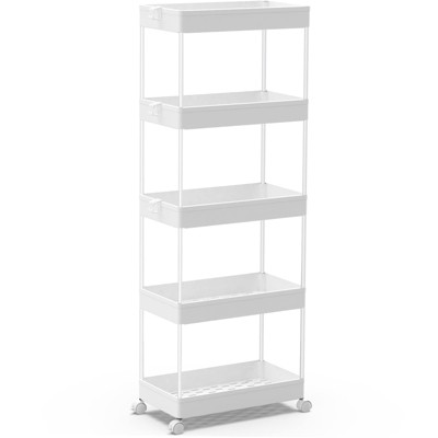 OBOKATA  5-Tier Rolling Cart, Bathroom Storage Organizer Utility Cart, Mobile Shelving Unit Slide Out Shelves for Kitchen Living Room