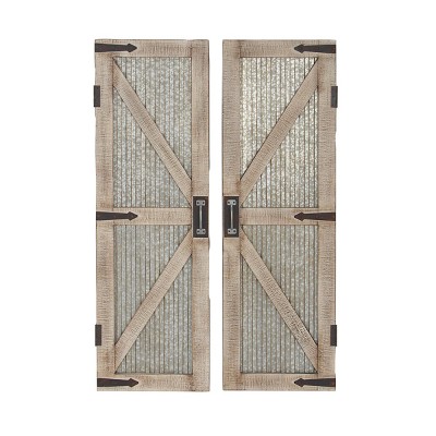 Metal Barn Door Wall Decor Set of 2 Silver - Olivia & May: Iron Crafted, Vertical Orientation, Farmhouse Style