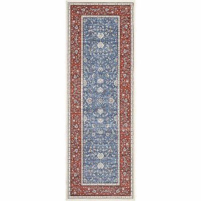 Vintage Washable Rugs for Living Room & Bedroom, Low Pile Soft Non-Slip with Rubber Backing, Home Office Decor