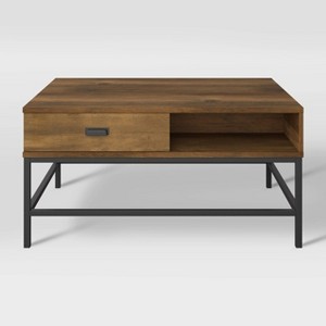 Fort Worth Wood Grain Finish Lift Top Coffee Table Brown - CorLiving: Modern Rectangle with Storage, Steel Frame - 1 of 4