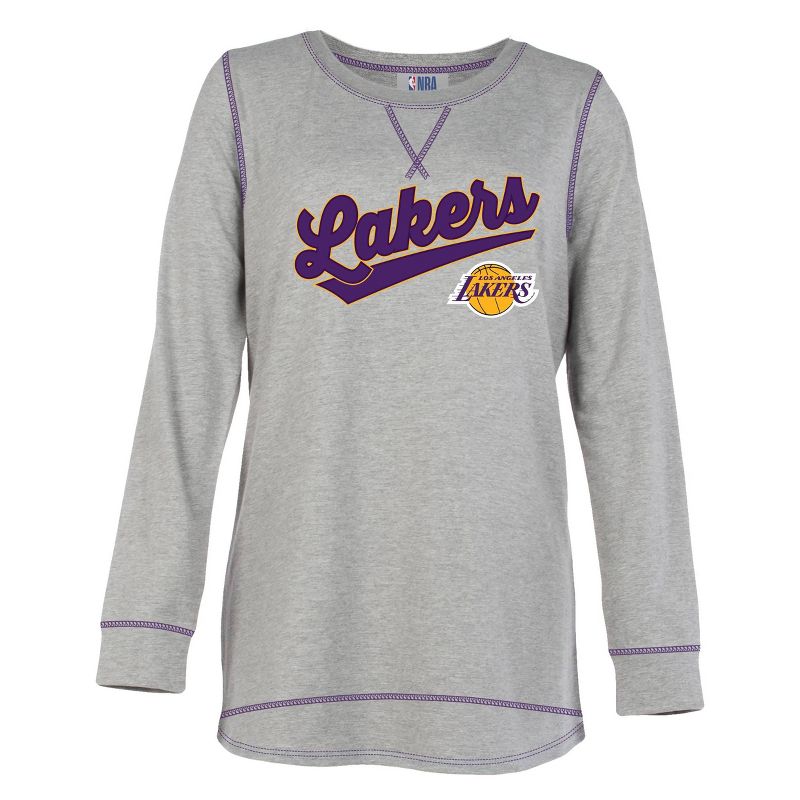 NBA Los Angeles Lakers Women&#39;s Gray Long Sleeve Team Slugger Crew Neck T-Shirt, 1 of 5