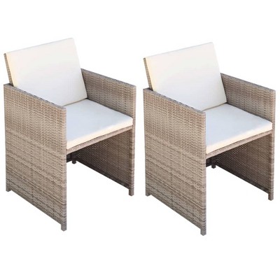 vidaXL Patio Chairs 2 pcs with Cushions and Pillows Poly Rattan Beige