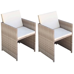 vidaXL Patio Chairs 2 pcs with Cushions and Pillows Poly Rattan Beige - 1 of 4