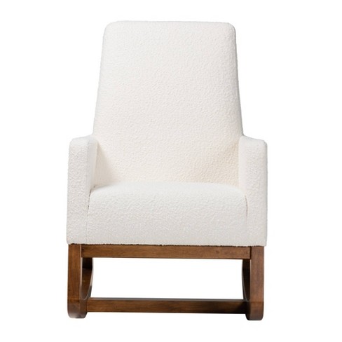 Yashiya Boucle Upholstered and Wood Rocking Chair Off White Walnut Brown Baxton Studio