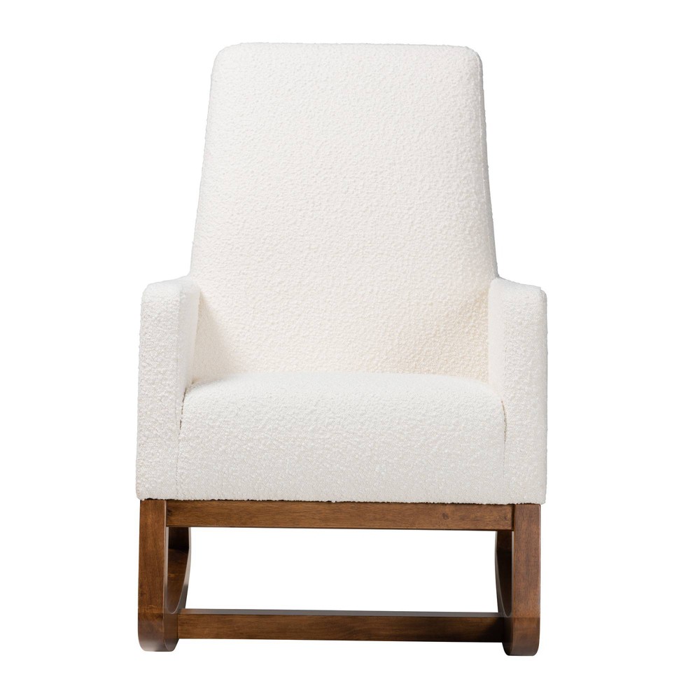 Photos - Sofa Yashiya Boucle Upholstered and Wood Rocking Chair Off White/Walnut Brown 