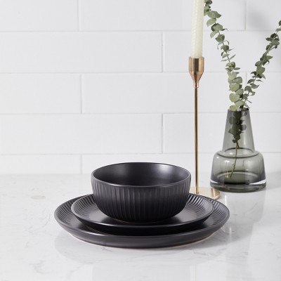 Stone Lain Logan Black Ceramic 12-Piece Dinnerware Set, Service for 4