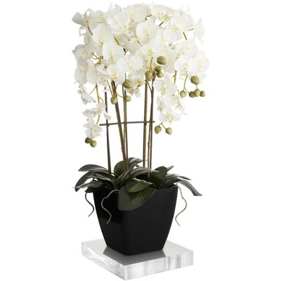 Dahlia Studios Large White Faux Orchid With 8" Square Acrylic Riser