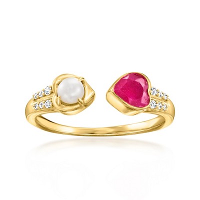 Ross-Simons 3.5-7mm Cultured Pearl and .50 Carat Ruby Heart Ring With ...