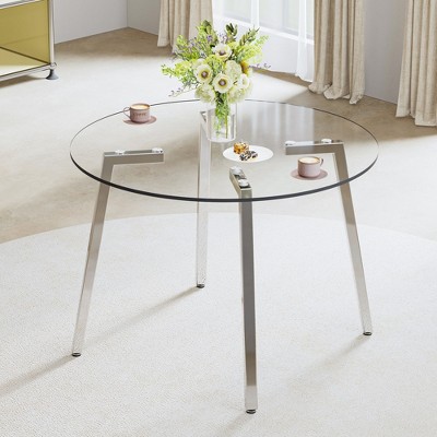 NicBex Modern Circurlar Glass Coffee Table with 7-Shaped Metal Legs,Minimalist Casual Dining Table, Center Table for Living Room