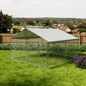 Large Outdoor Dog Kennel with Waterproof & UV-Resistant Cover, Galvanized Chain Link Dog Enclosure with Roof 10x10x6ft - 1 of 4