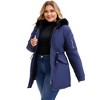 Agnes Orinda Women's Plus Size Waterproof Fur Hood Drawstring Waist Zipper Fleece Lined Winter Warm Parka Jacket with Pockets - 2 of 4