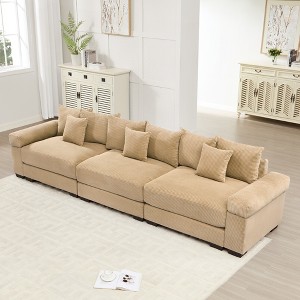 130" Premium Corduroy Oversized Modular Sectional Couch with 3-Seater Sofa, Extra-Thick Armrests, Good Resilience Cushion - 1 of 4