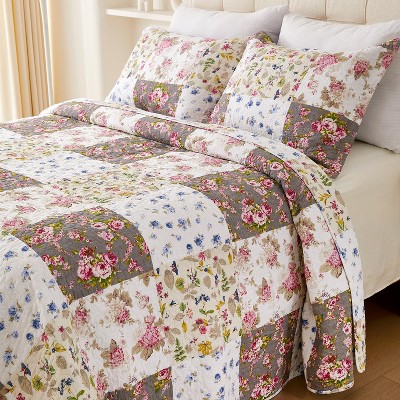Acoinel Vintage Floral Patchwork Quilt Set - Reversible 3-Piece Bedding with Pillowcases,Queen — фото 6