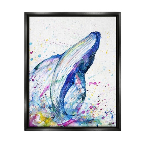 Stupell Industries Splashing Whale Bubbles MarineFloater Canvas Wall Art,  17 x 21