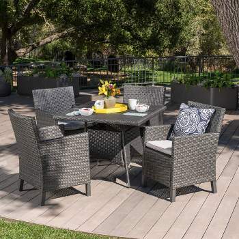 Cypress 5pc All-Weather Wicker Patio Dining Set - Gray - Christopher Knight Home, Water-Resistant Cushions, Wrought Iron Frame