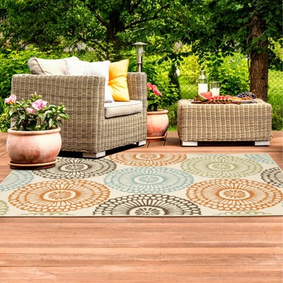 Montego Beige and Blue Synthetic Rectangular Area Rug