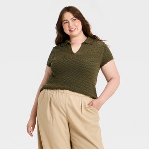 Women's Short Sleeve Polo Collar Pullover Sweater - Universal