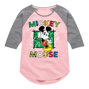 Girls' - Disney - Mickey Mouse Cartoon Pop Shirt Tail Raglan Graphic T-shirt - 1 of 4