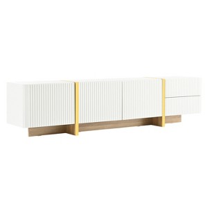 Dexmalle White Modern Luxury Fluted TV Stand with Golden Wood Grain Legs - 1 of 4
