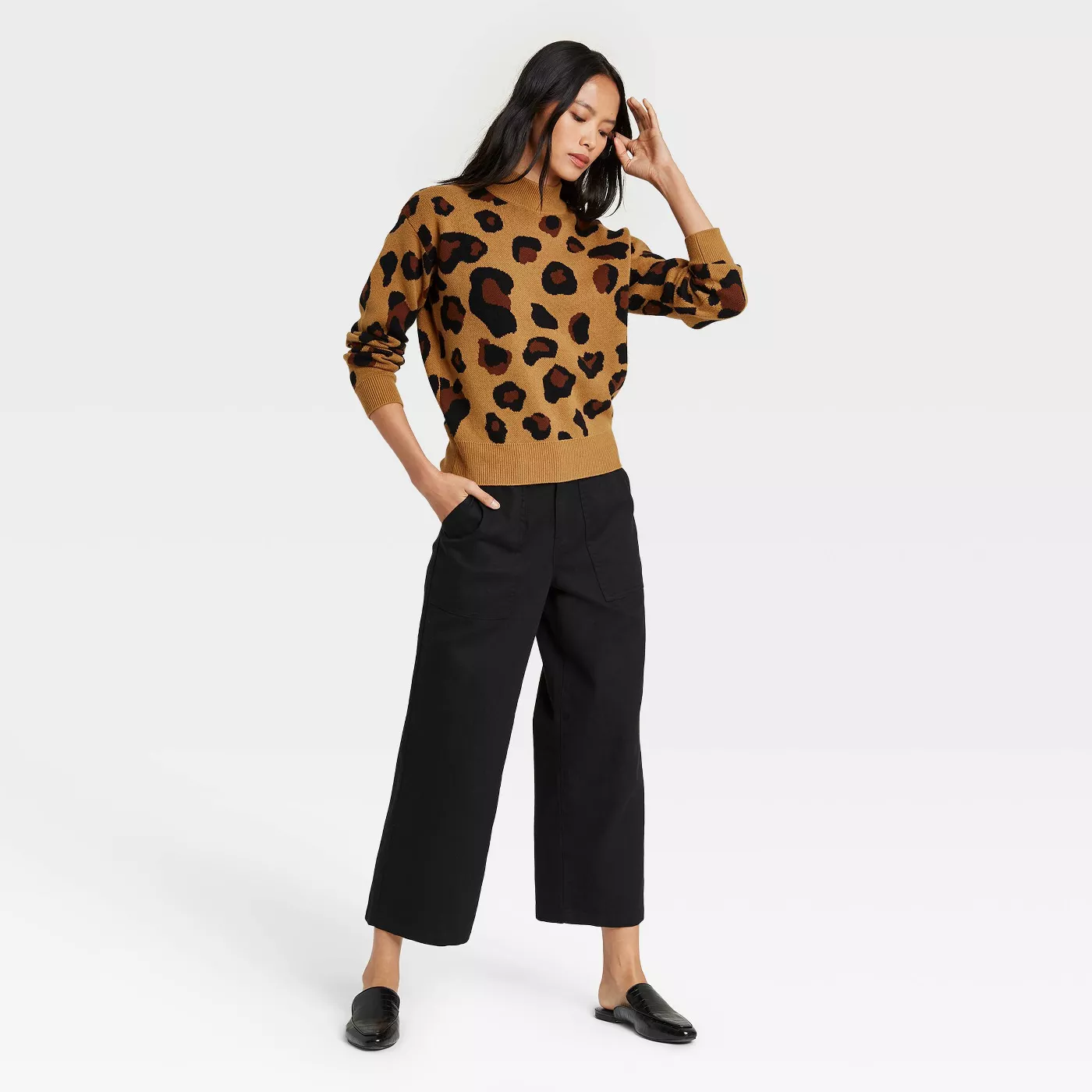 Women's Leopard Print Turtleneck Pullover Sweater - Who What Wear™ Brown - image 3 of 4