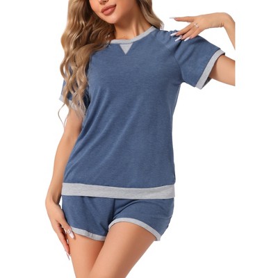 cheibear Women's Short Sleeve Sleepwear with Pockets Casual Short Pajama Sets 2 Pcs