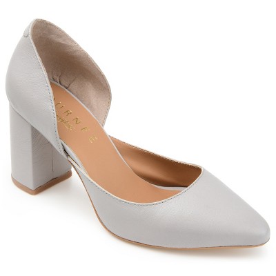 Journee Signature Womens Genuine Leather Jillian D'Orsay High Block Heel Almond Toe Pumps