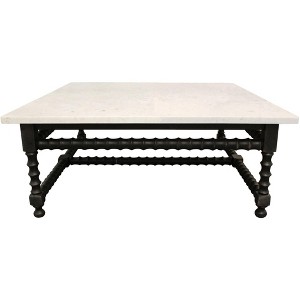 HomeRoots 48" White And Black Genuine Marble And Solid Wood Square Coffee Table - 1 of 4