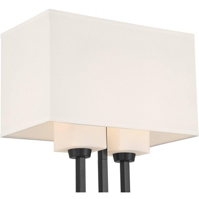 Winslow Matte Black Industrial Floor Lamp with White Linen Shade