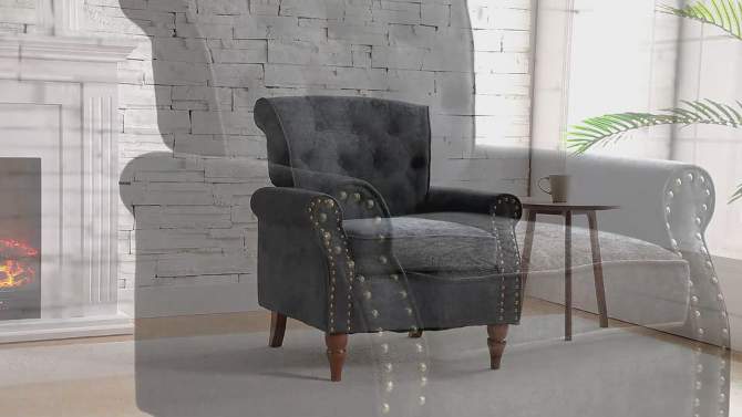 Galatea Wooden Upholstered Accent Armchair with Nailhead Trim | ARTFUL LIVING DESIGN, 2 of 11, play video