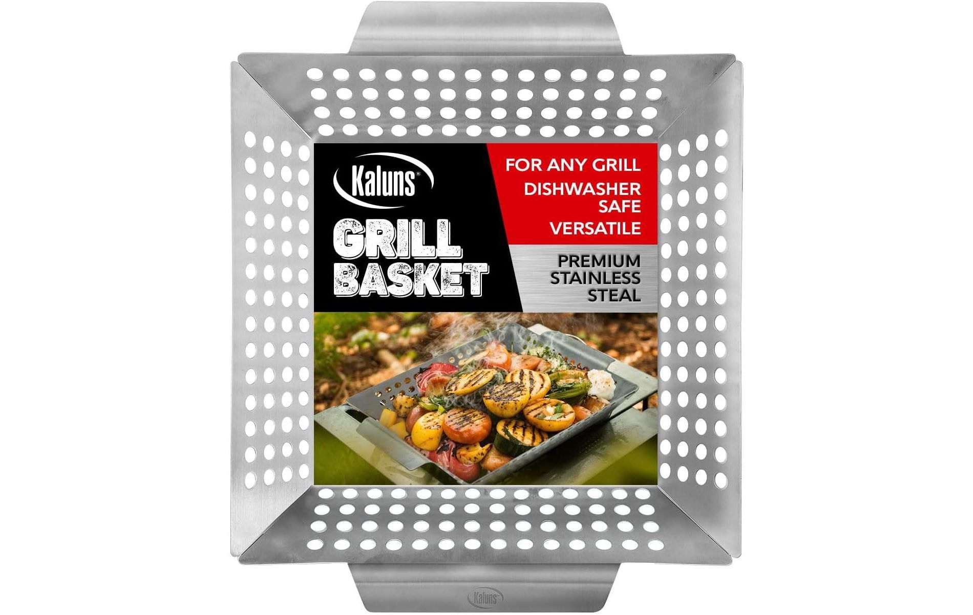 Kaluns Grill Basket, Heavy Duty Stainless Steel Grilling Basket for Vegetables and Meat