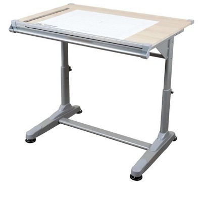 Adjustable Height Silver Frame Drafting Table with Birch Top
