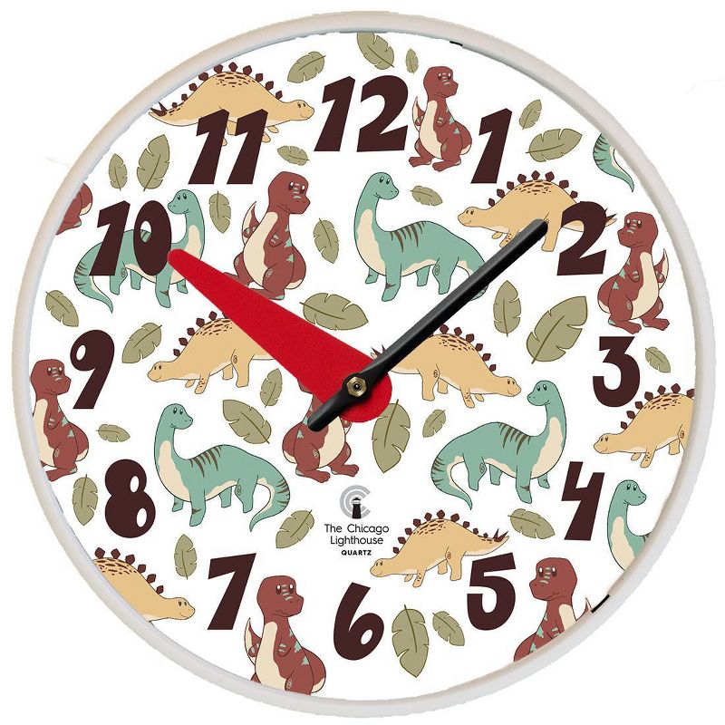12.75&#34; Dinosaur Children&#39;s Wall Clock White - The Chicago Lighthouse, 1 of 6