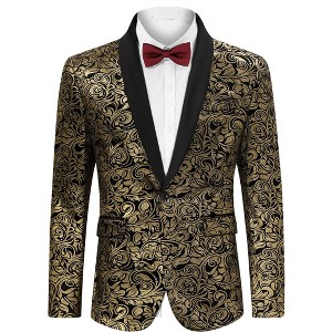 Men's Gold-Foil Printed Suit Jacket Blazer with Velvet-Like Base Fabric - 1 of 4