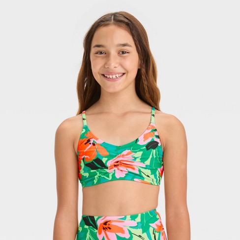 Girls' 'Sun Seeker' Floral Printed Bikini Swim Top - art class™ Green XS