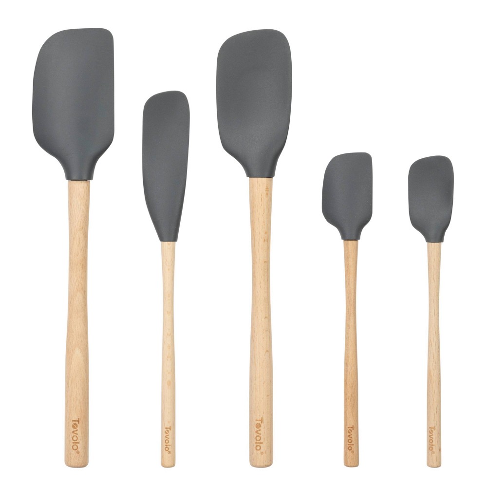 Tovolo 5pc Silicone/Wood Flex Core Spatula Set Charcoal Gray