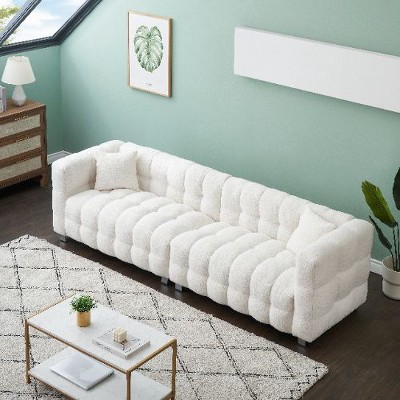 CAVINAS Teddy Fleece Loveseat Sofa with 2 Throw Pillows, Vintage Sofa Couch with Sturdy Hardware Foot Support for Living Room, Bedroom